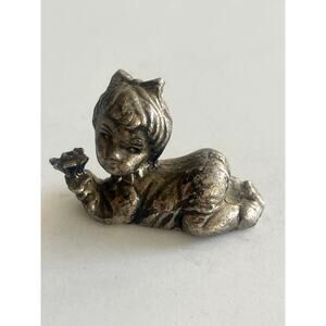 Little Girl, Holding Rose, Pewter, Statue, Miniature, Game Piece, Statuette, Vin